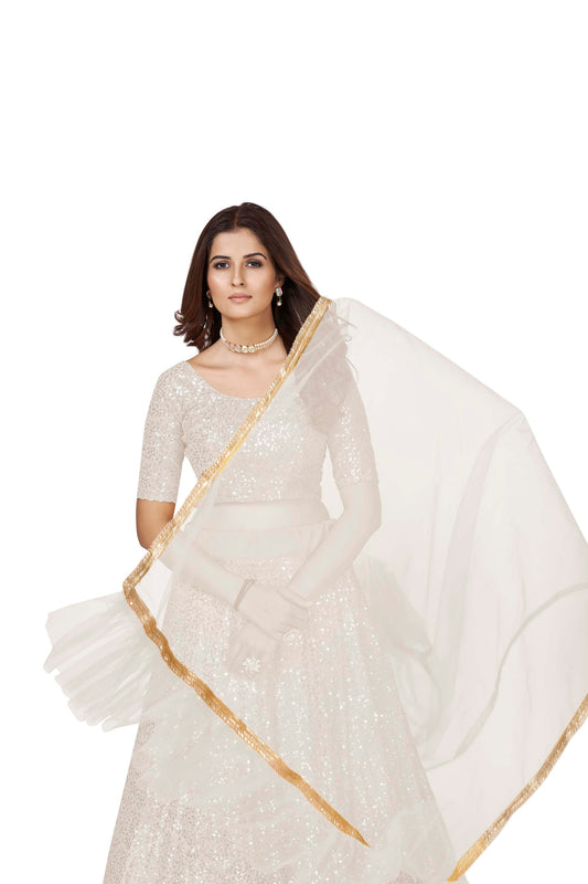 White Georgette Sequins Lehenga for Engagement
