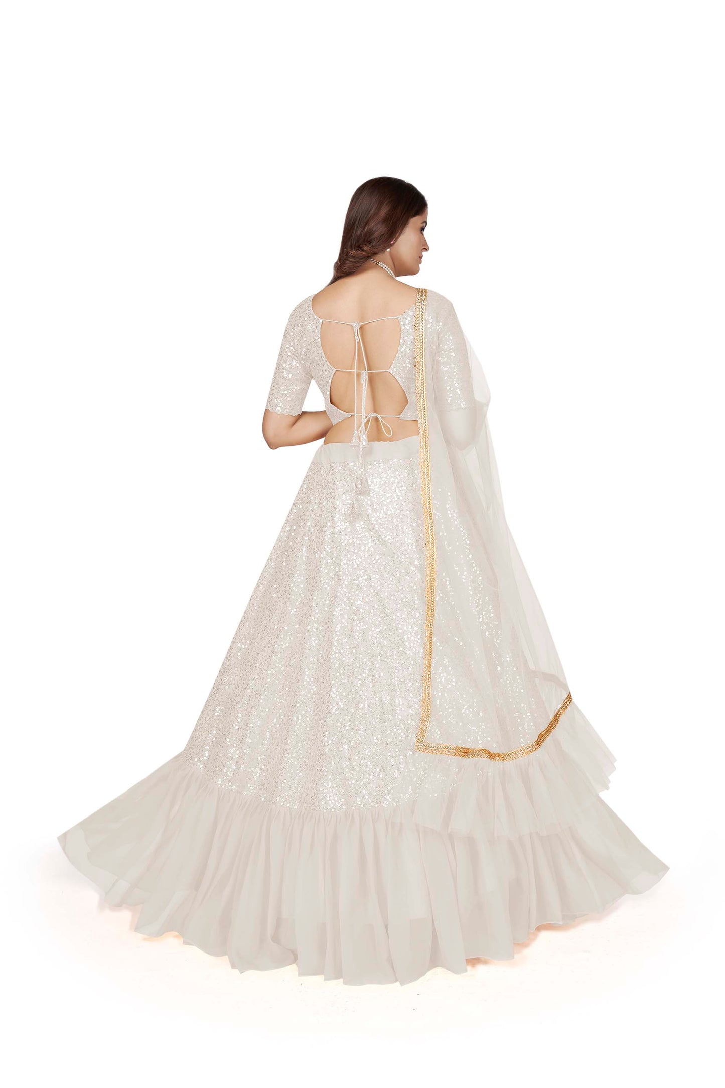 White Georgette Sequins Lehenga for Engagement