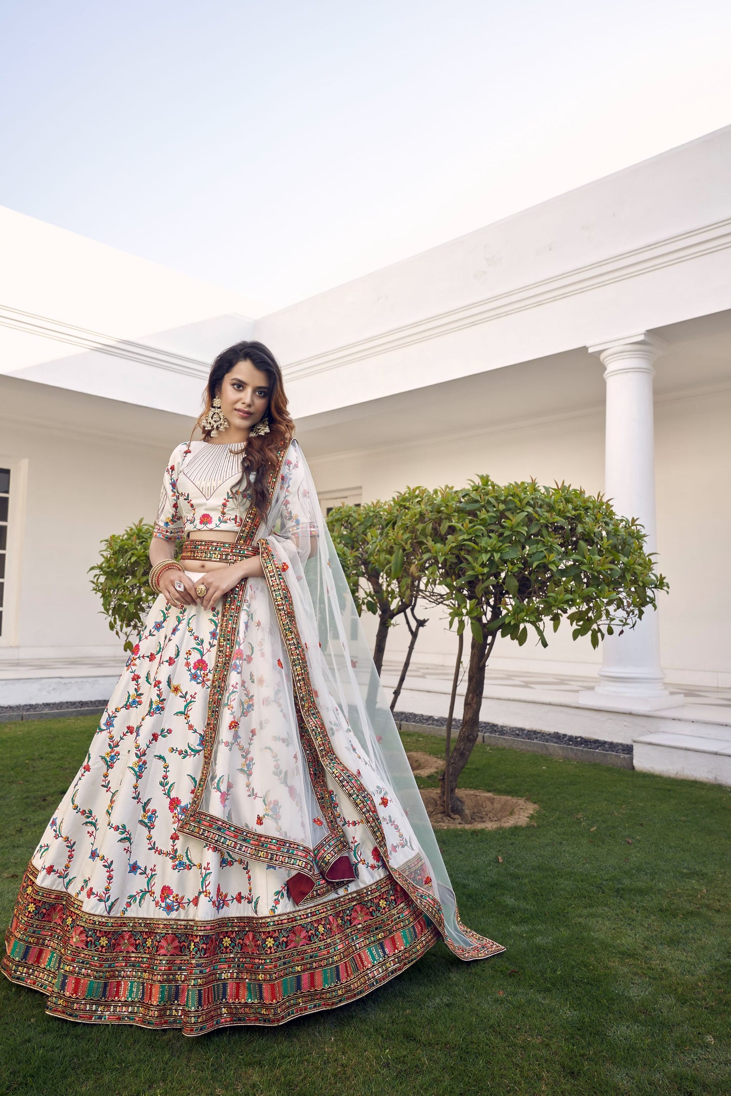 White Embroidered Sequined Lehenga
