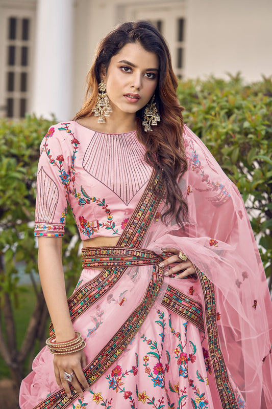 Pink Embroidered Sequined Lehenga With Dupatta 1912
