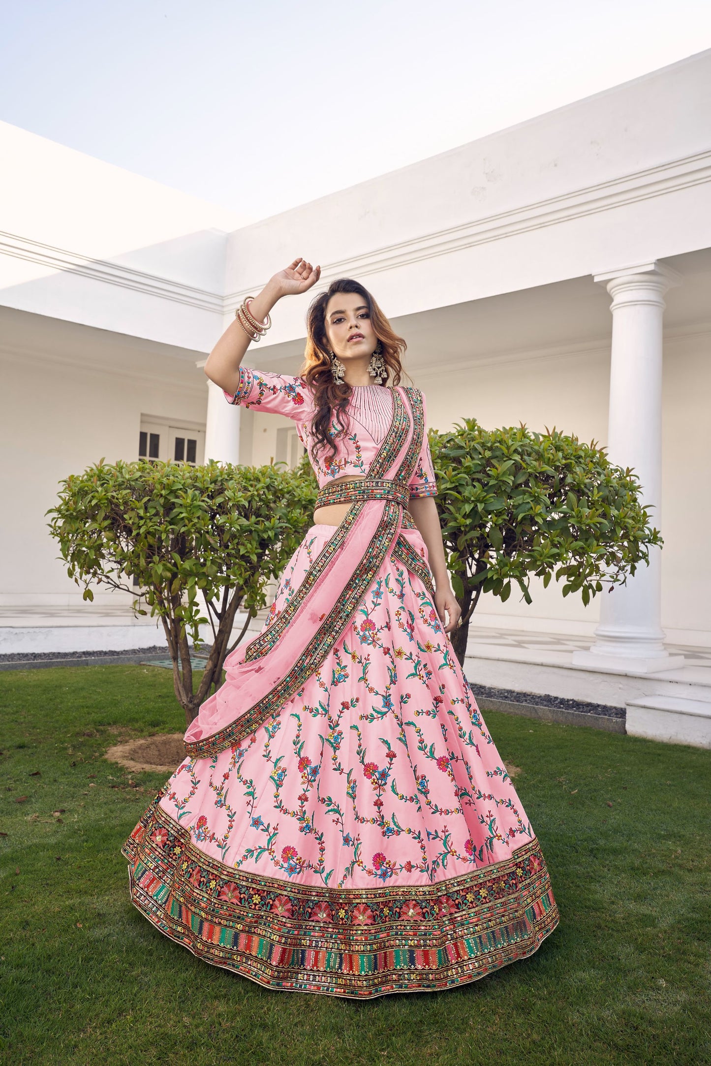 Pink Embroidered Sequined Lehenga With Dupatta 1912