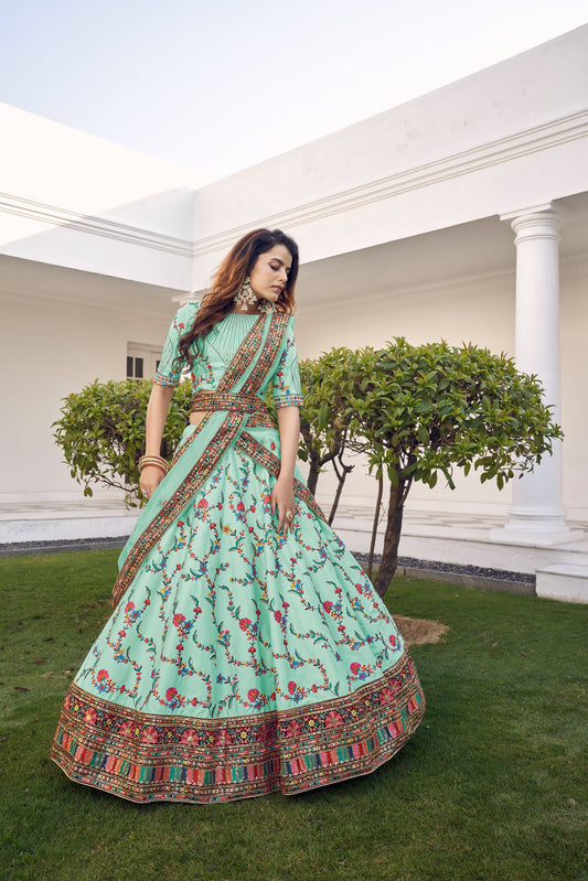 Sea Green Embroidered Sequined Lehenga for Mehendi 1913