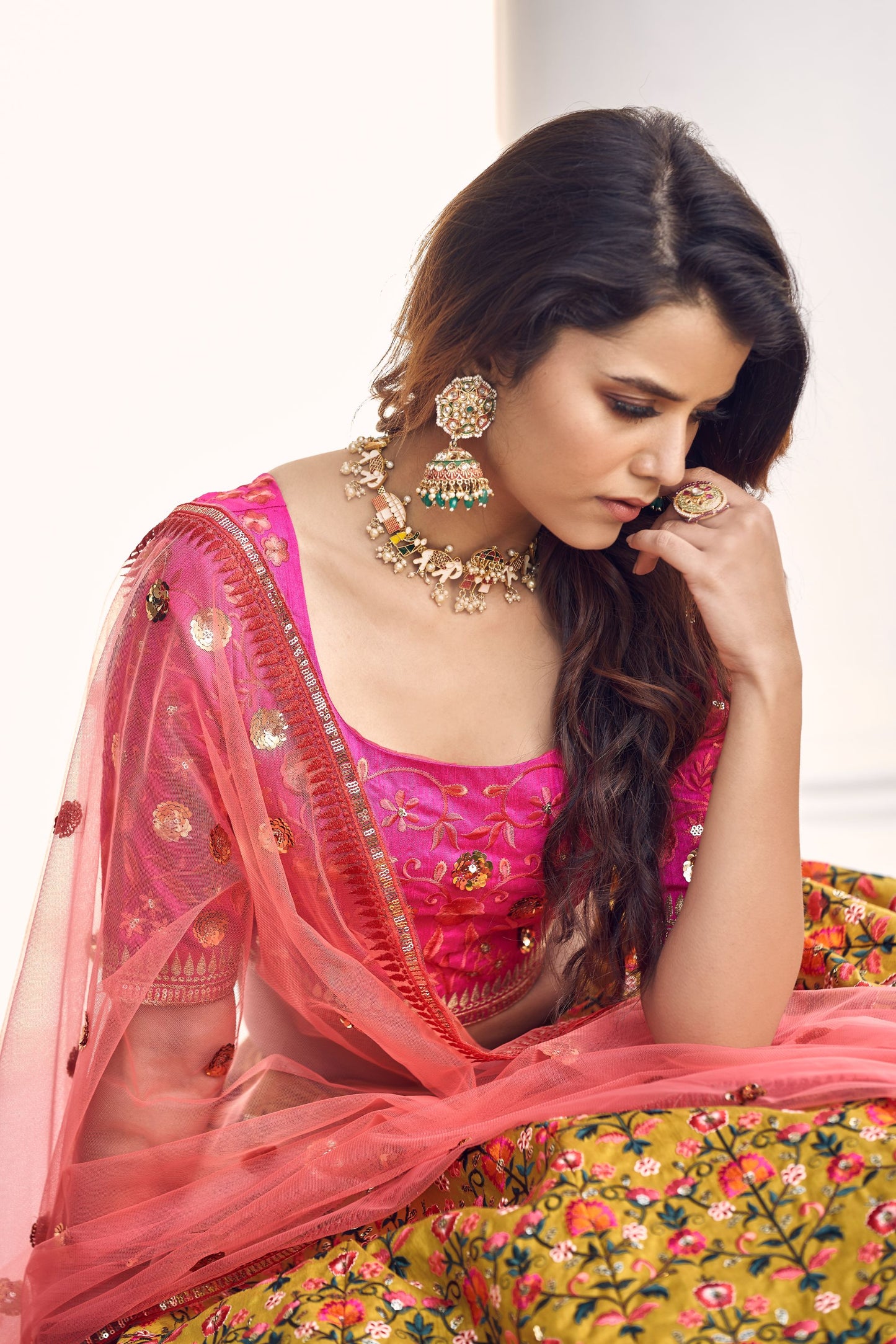 Mustard Yellow & Pink Lehenga for Haldi 1915