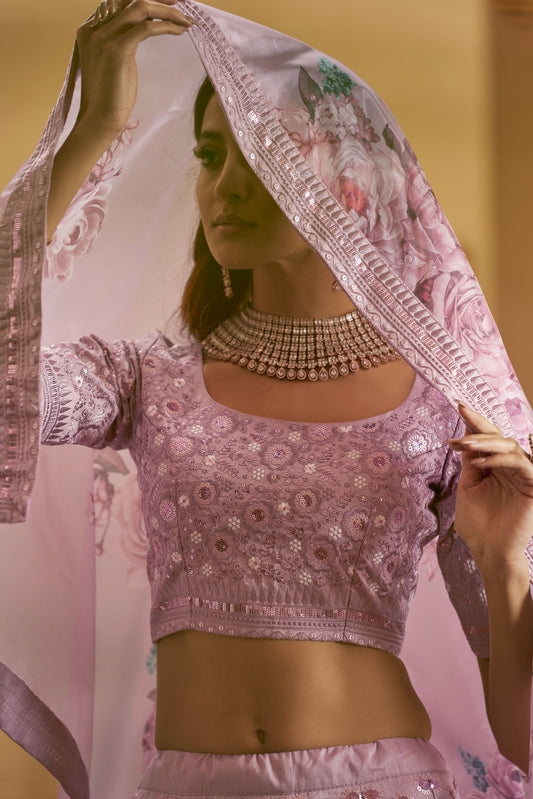 Dusty Pink Art Silk Wedding Guest Lehenga 1923