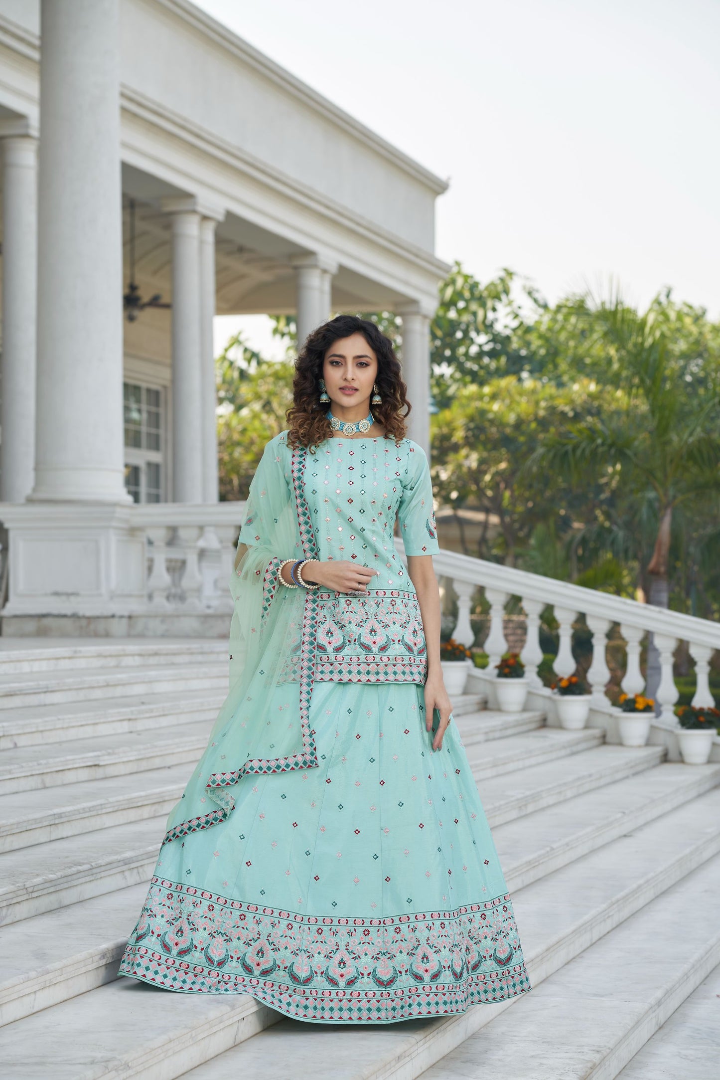 Green Color Designer Bridesmaid Lehenga Choli 1955