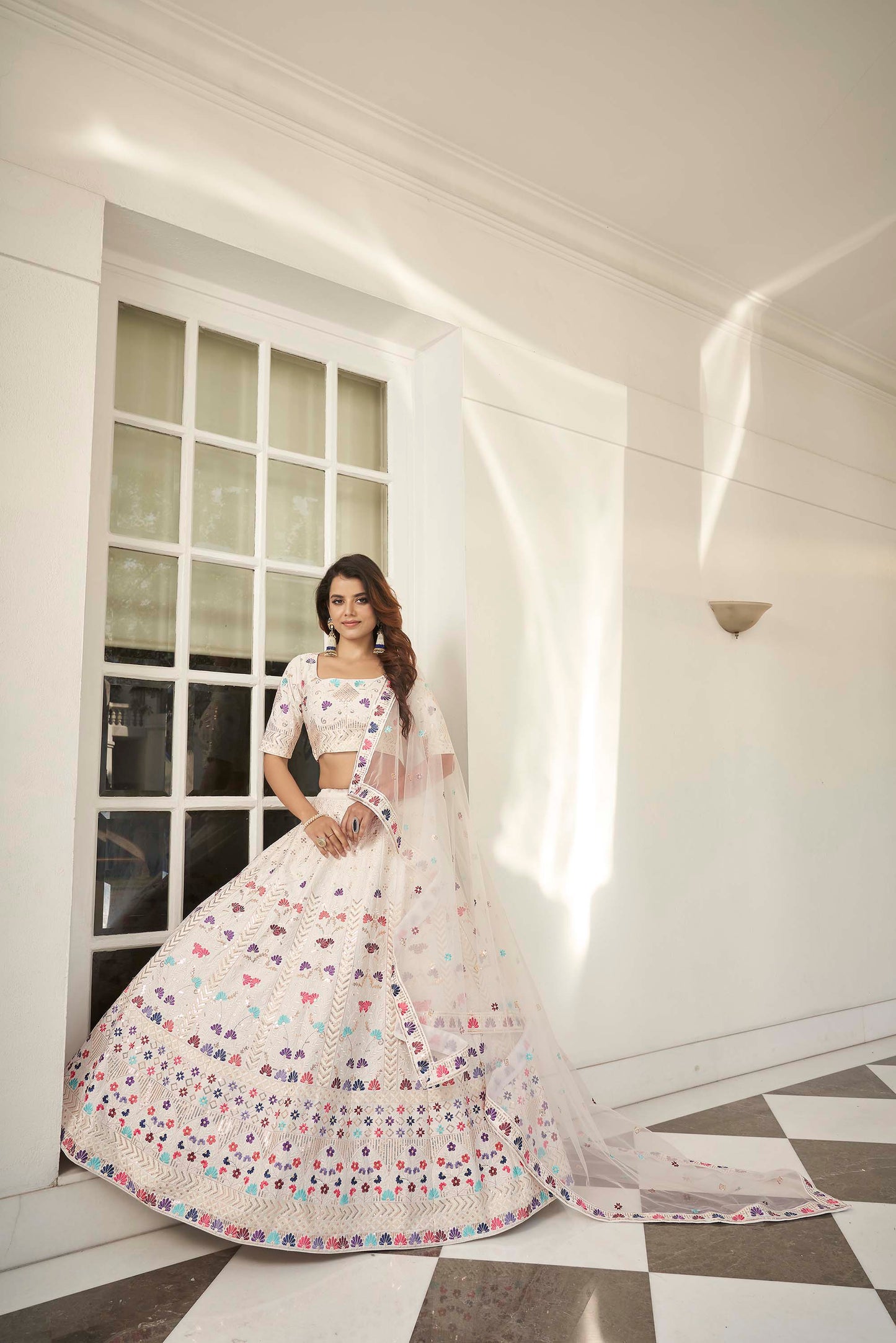 Partywear Sequined Lehenga Choli in White