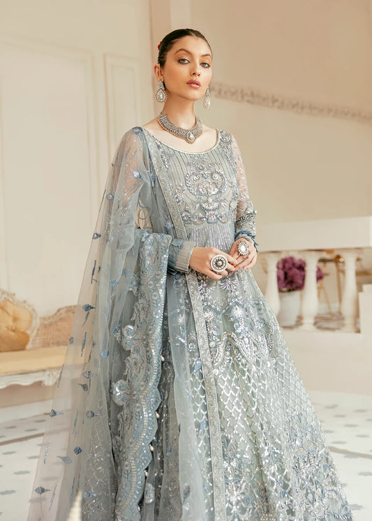 Grey Embroidered Net Bridal Anarkali