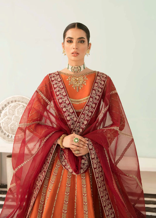 Orange Color Organza Embroidered Lehenga for Engagement 1433