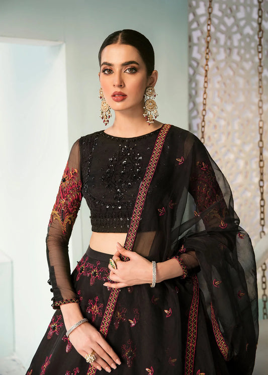 Black Color Floral Embroidery Lehenga