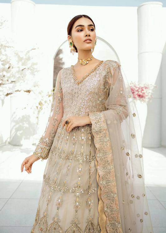 Off White Heavy Net Embroidery Anarkali