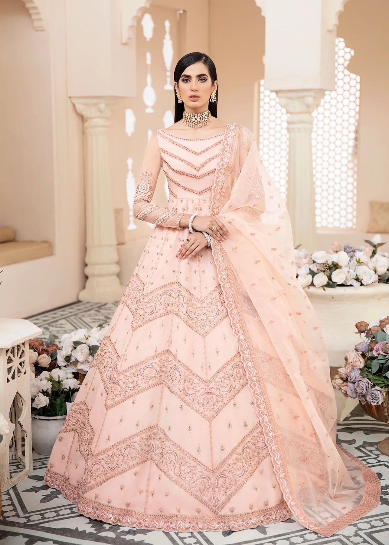 Peach Embroidered Organza Bridal Anarkali – Mohi fashion Peach Embroidered Organza Bridal Anarkali – Mohi fashion