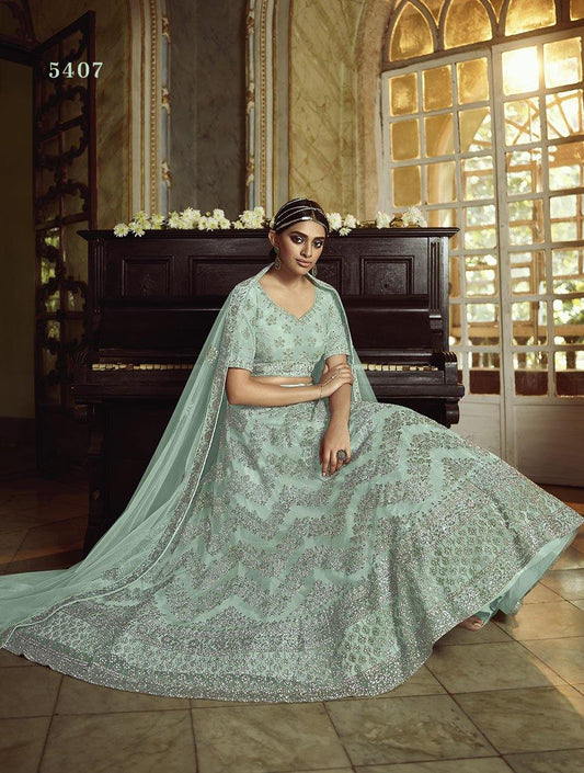 Sky Blue Fabric Bridal Lehenga Size - Glamou al