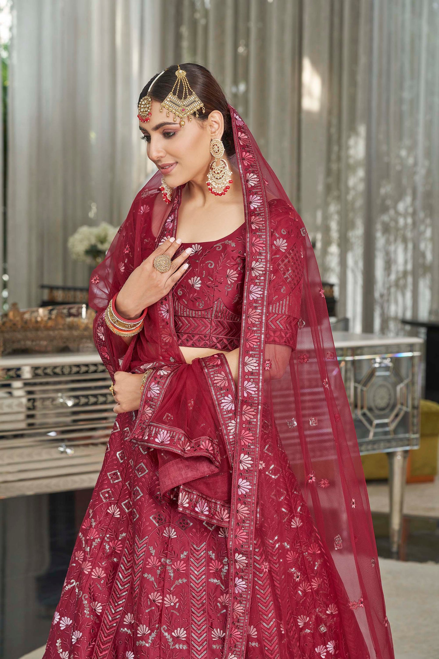 Maroon Sequins Partywear Lehenga Choli