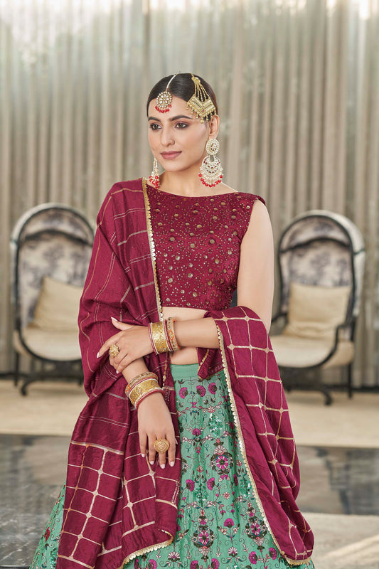 Pista Green Partywear Lehenga Choli