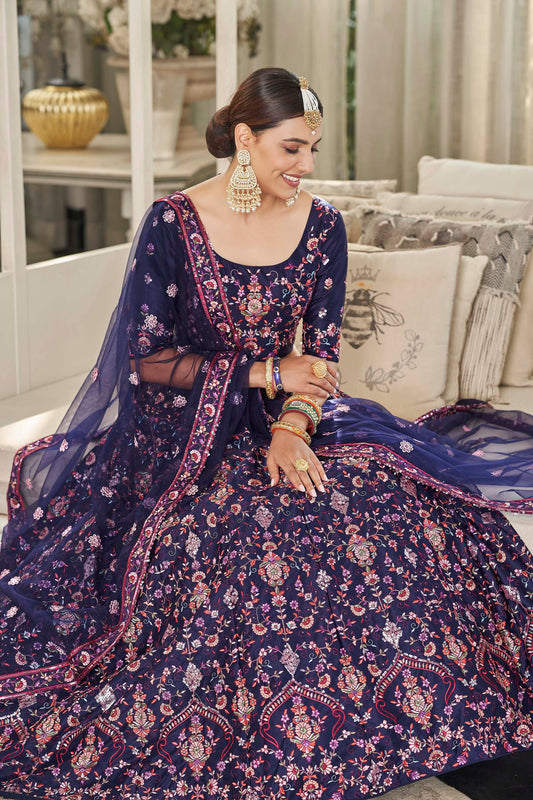 Navy Blue Partywear Lehenga Choli for Wedding Guest 2003