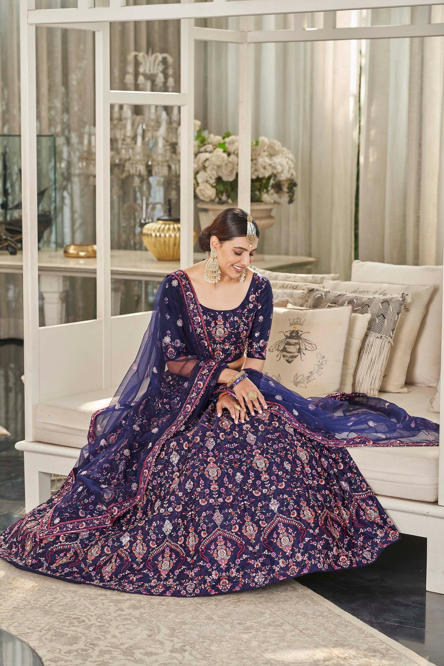 Navy Blue Partywear Lehenga Choli for Wedding Guest 2003