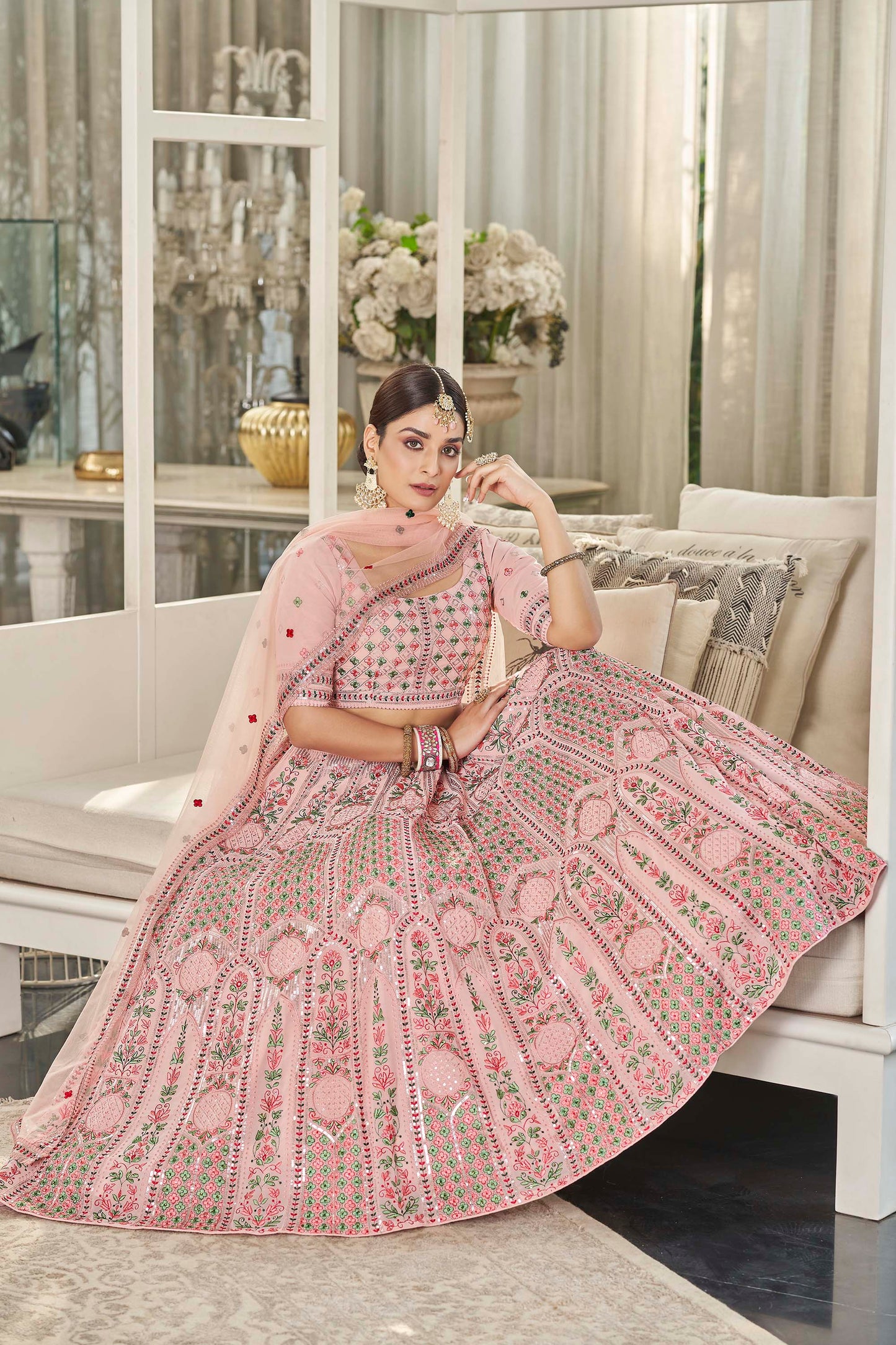 Dazzling Pink Color Georgette Bridesmaid Lehenga Choli 2005
