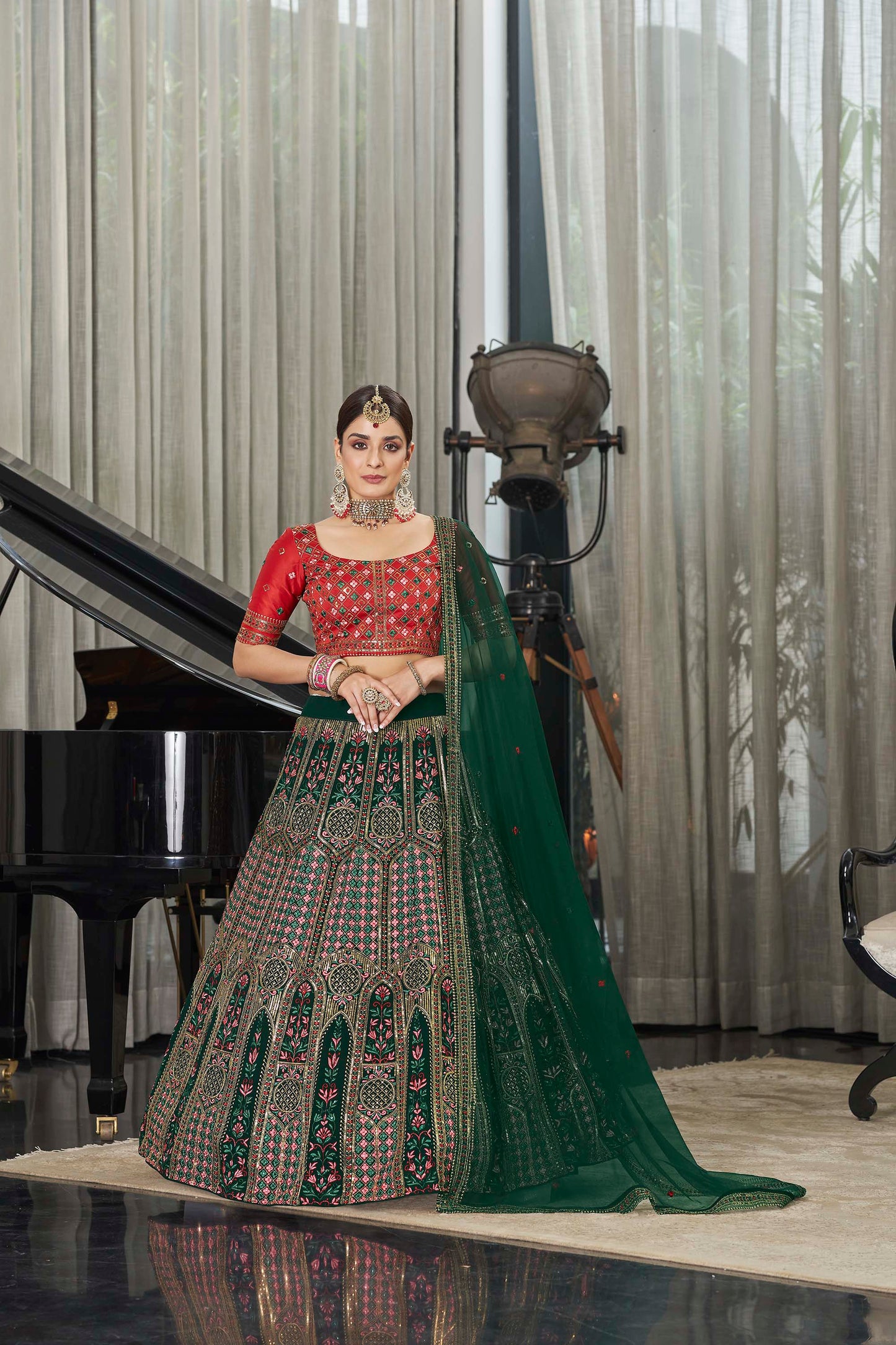 Beautiful Green Color Faux Georgette Lehenga