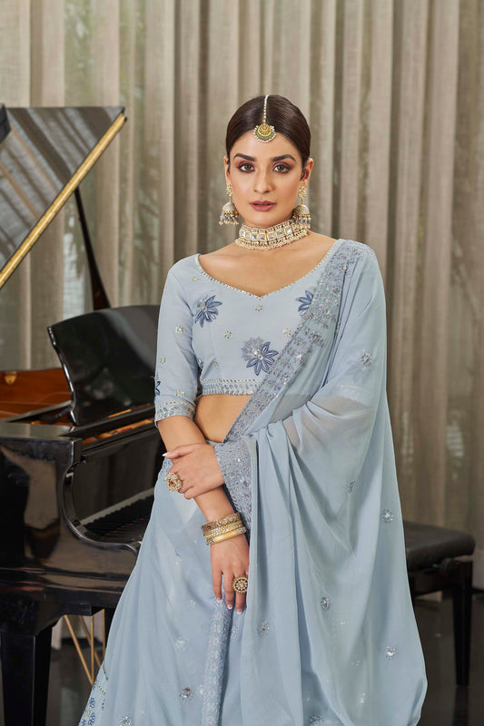 Grey and Off White Sequins Embroidery Lehenga