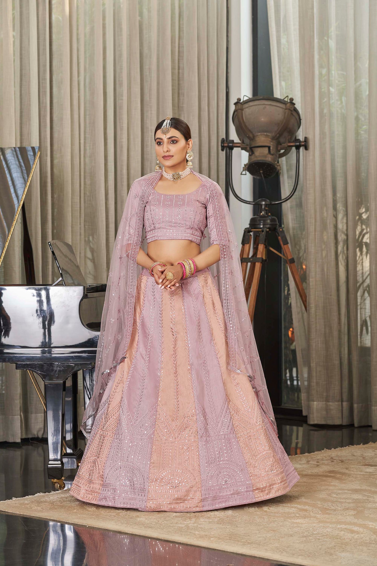 Peach Sequins Work Wedding Guest Lehenga 2013