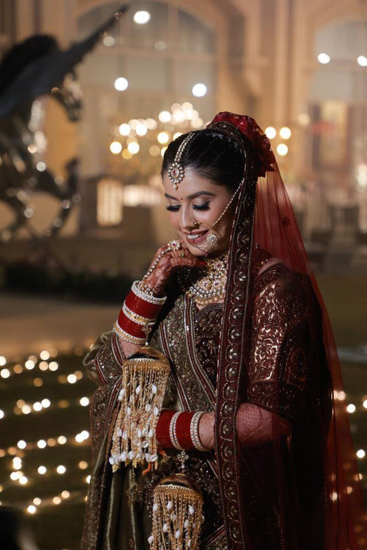 Designer Mehendi Net and Micro Velvet Hand Embroidered Gota Bridal Lehenga