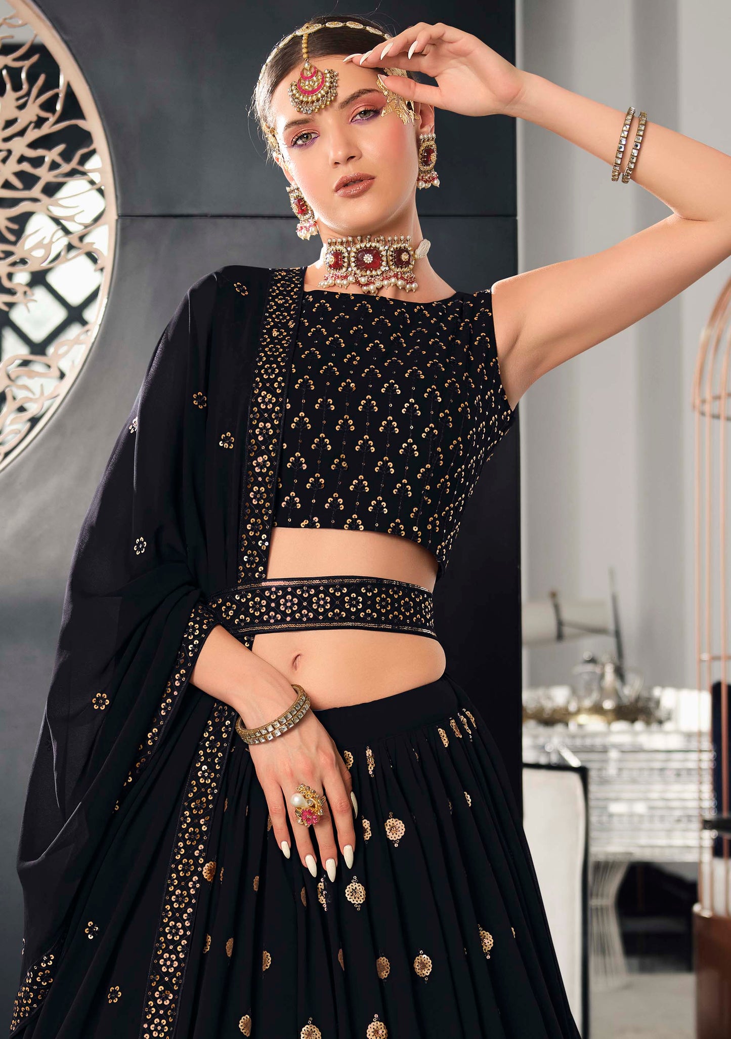 Stunning Black Color Bridesmaid Lehenga