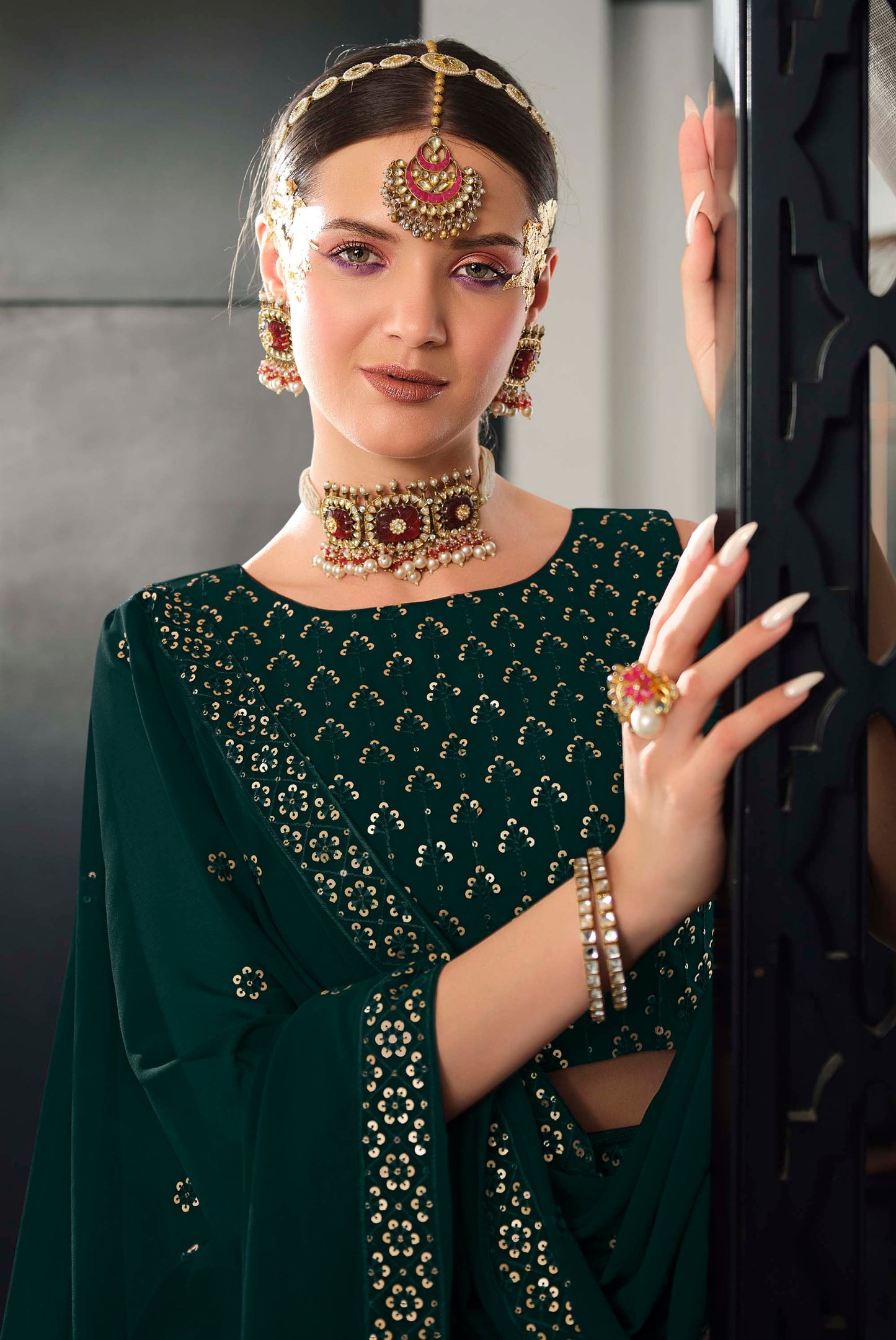 Sparkling Green Color Bridesmaid Lehenga