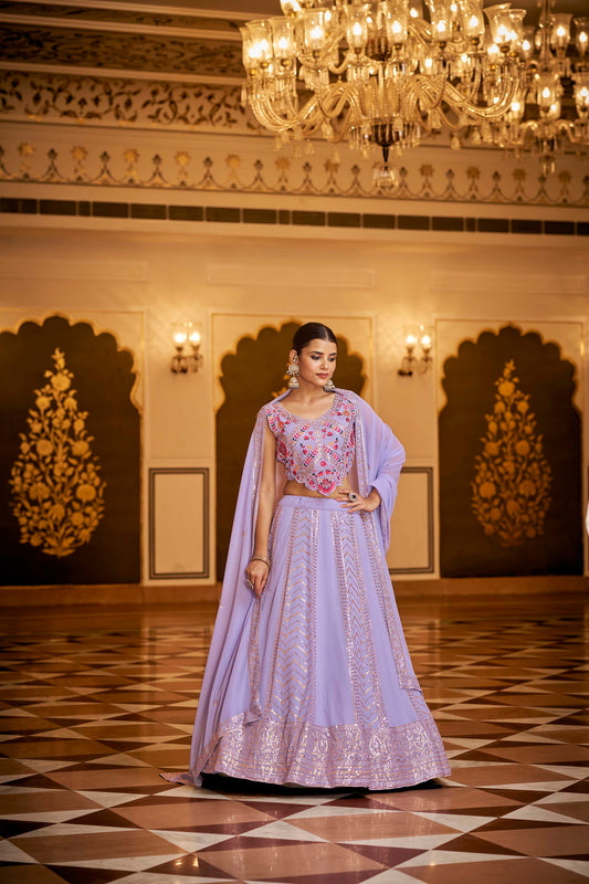 Amazing Purple Embroidered Georgette Lehenga