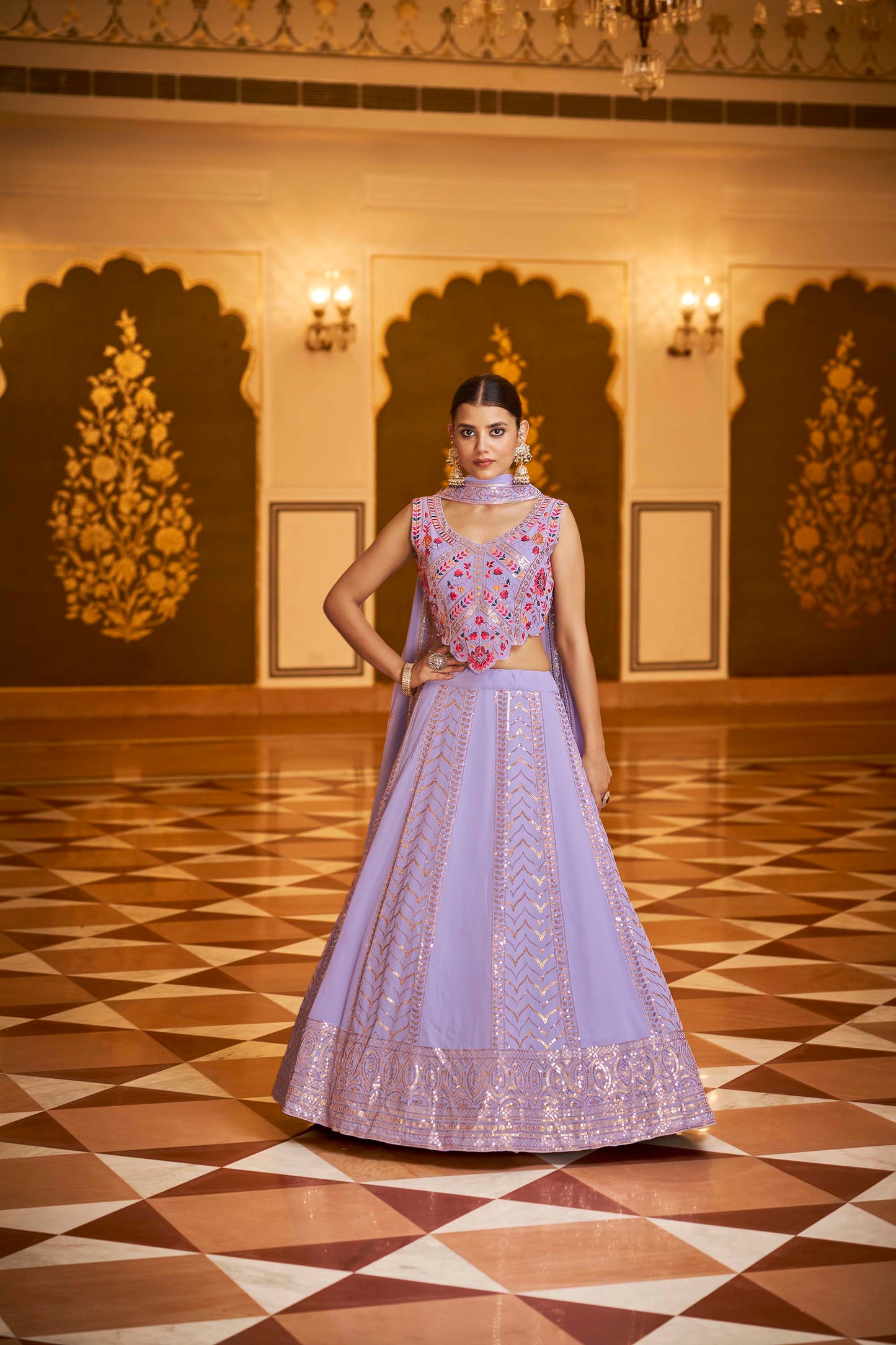 Amazing Purple Embroidered Georgette Lehenga