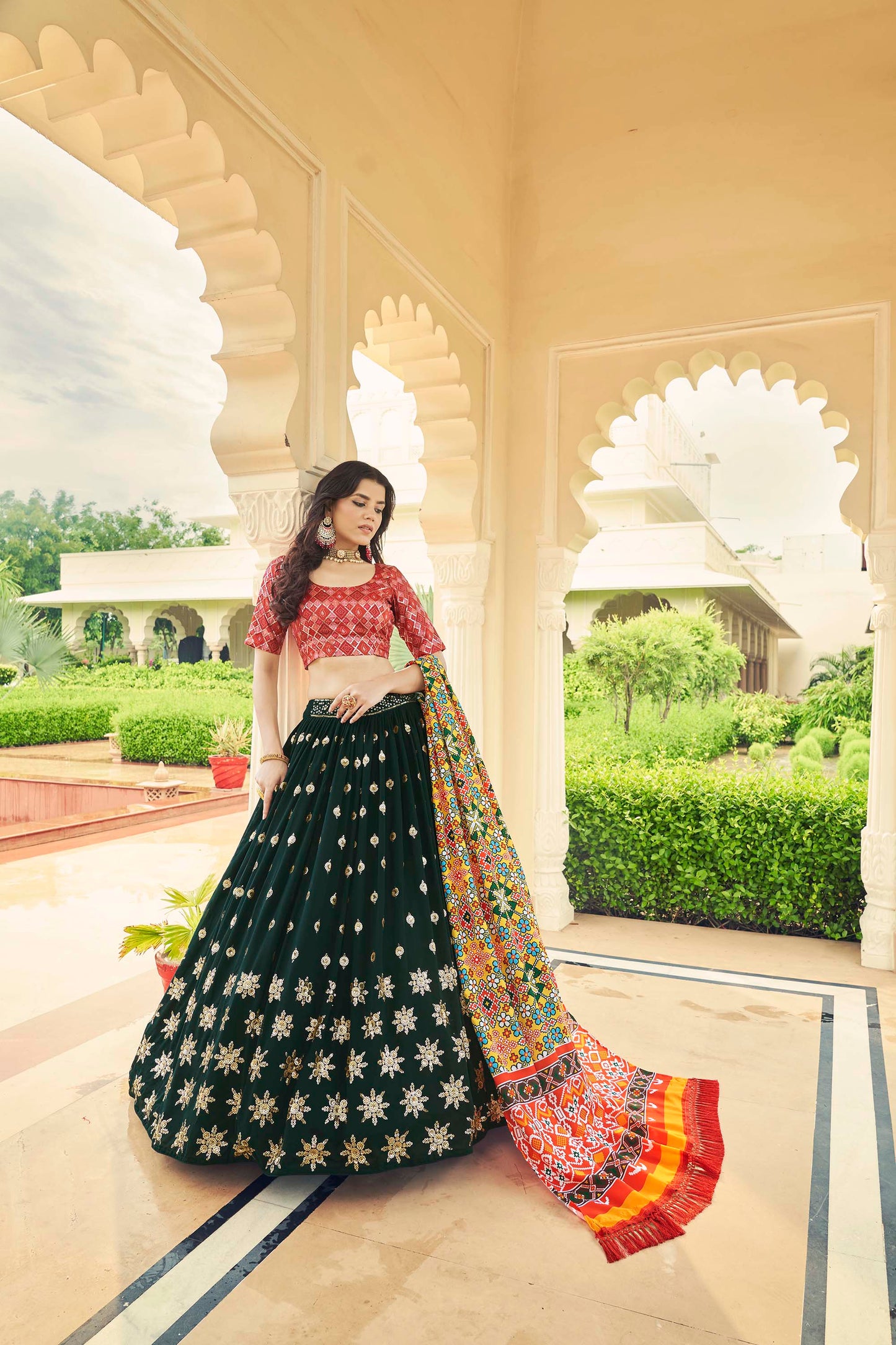 Precious Dark Green Georgette Lehenga