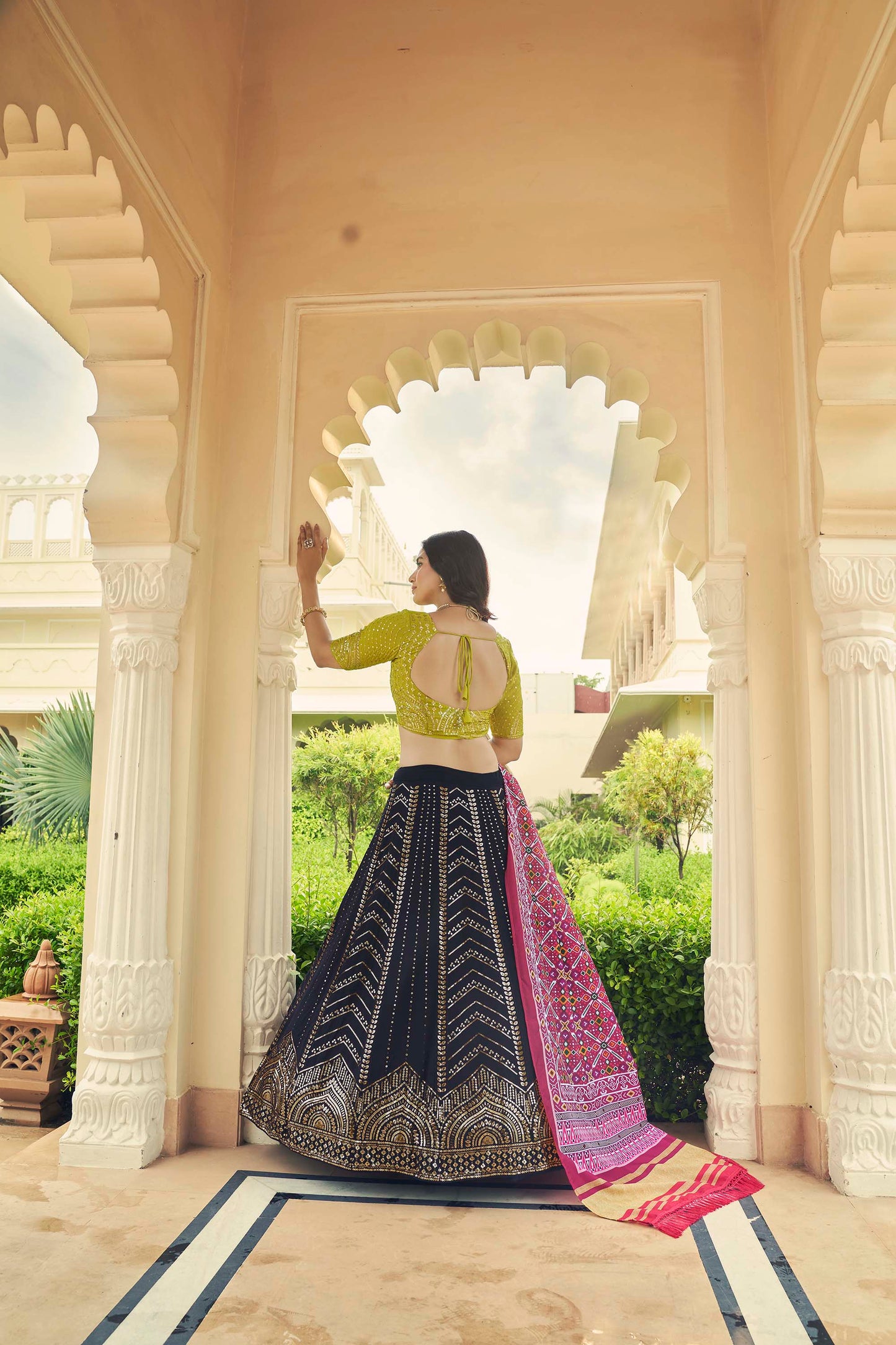 Pretty Navy Blue Sequins Work Georgette Lehenga