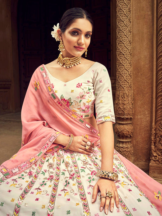 Attractive Beige Georgette Designer Lehenga for Wedding Guest 2211