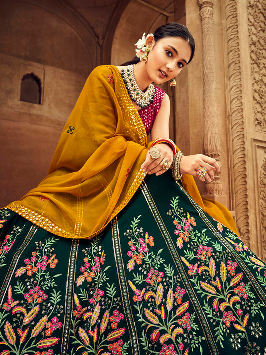 Marvelous Green Thread Embroidered Georgette Lehenga