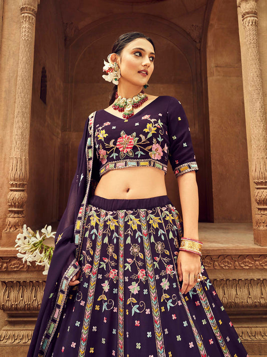 Elegant Purple Color Floral Lehenga for Wedding Guest 2215