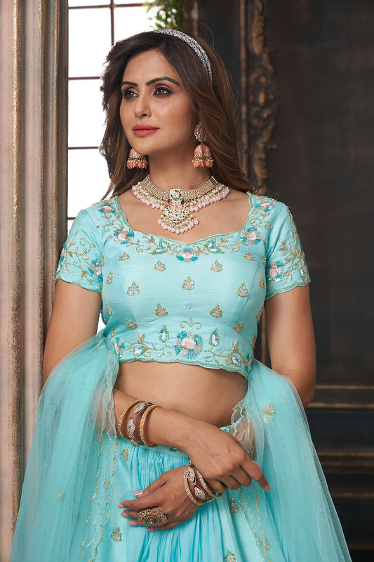 Gorgeous Hand Embroidered Pastel Blue Lehenga SC023