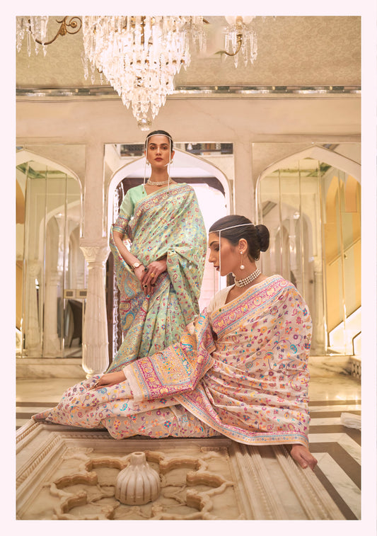 Cream Kashmiri Handloom Silk Weave Saree