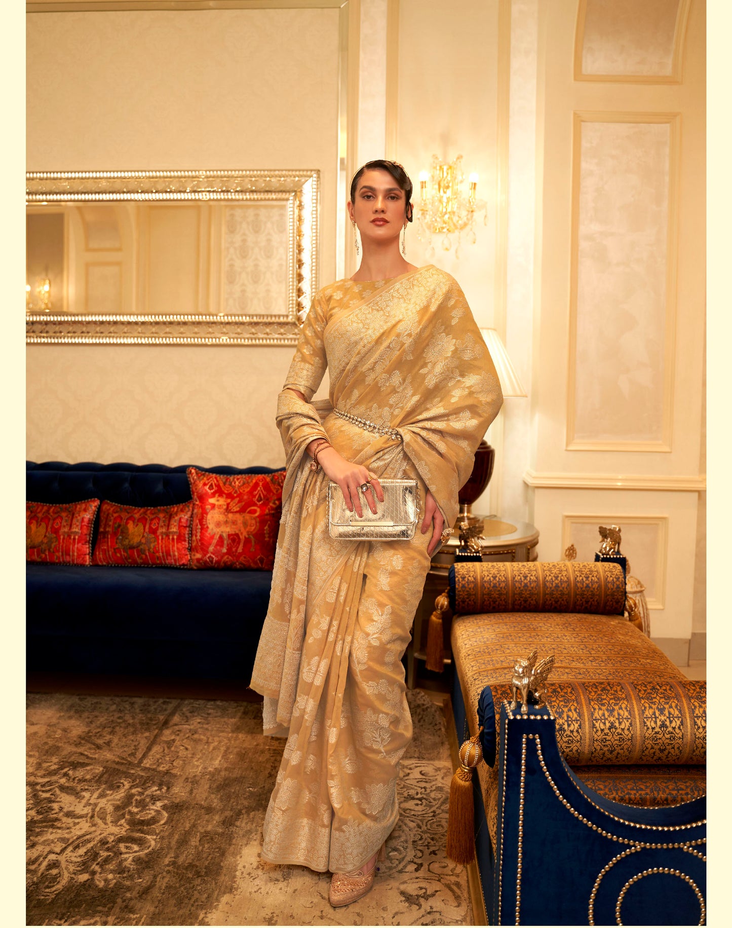 Yellow Chikankari Style Cotton Silk Saree