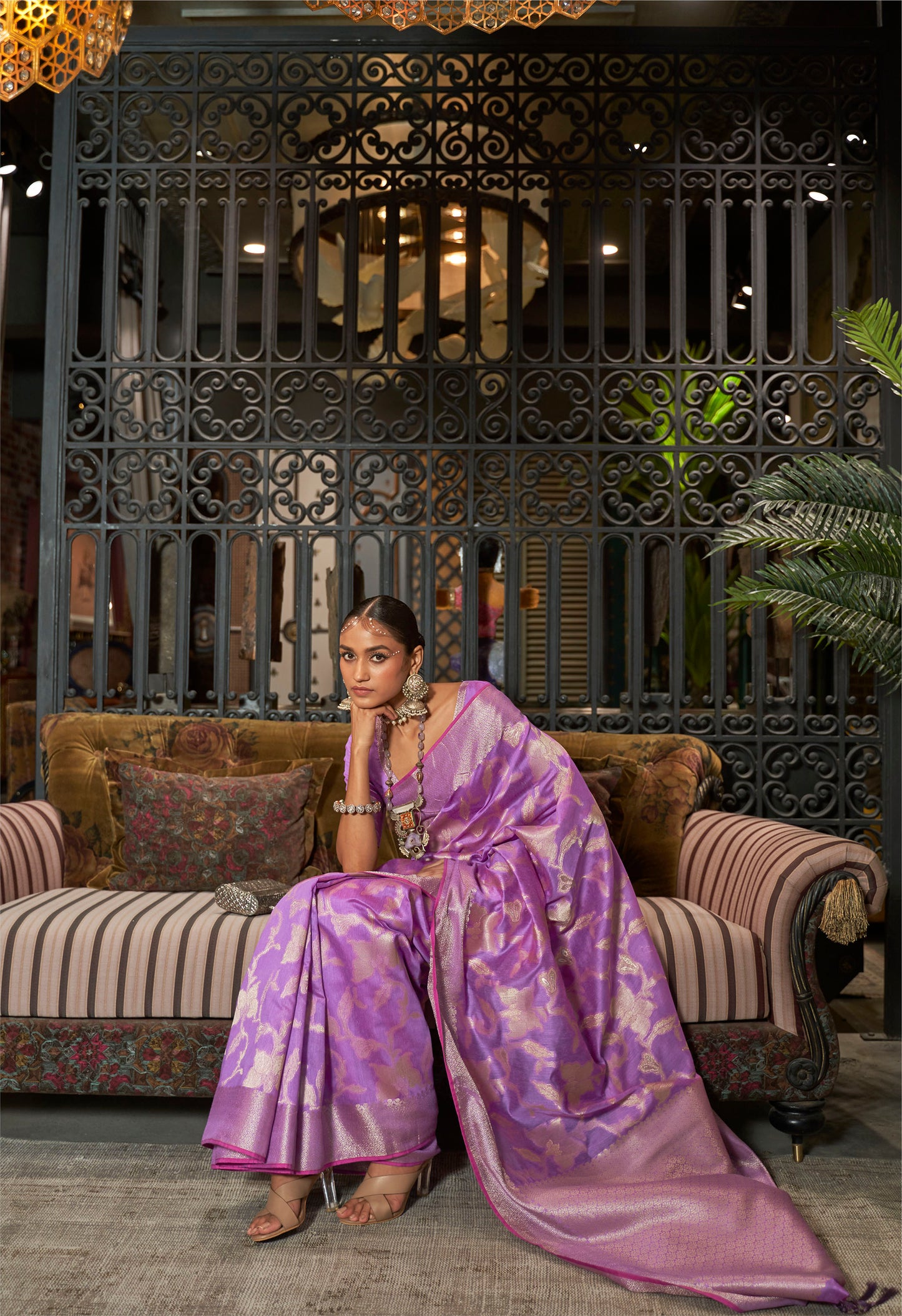 Purple Zari Woven Banarasi Silk Saree