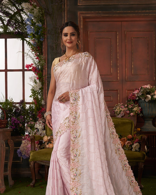 Alluring Lilac Color Satin Organza Saree