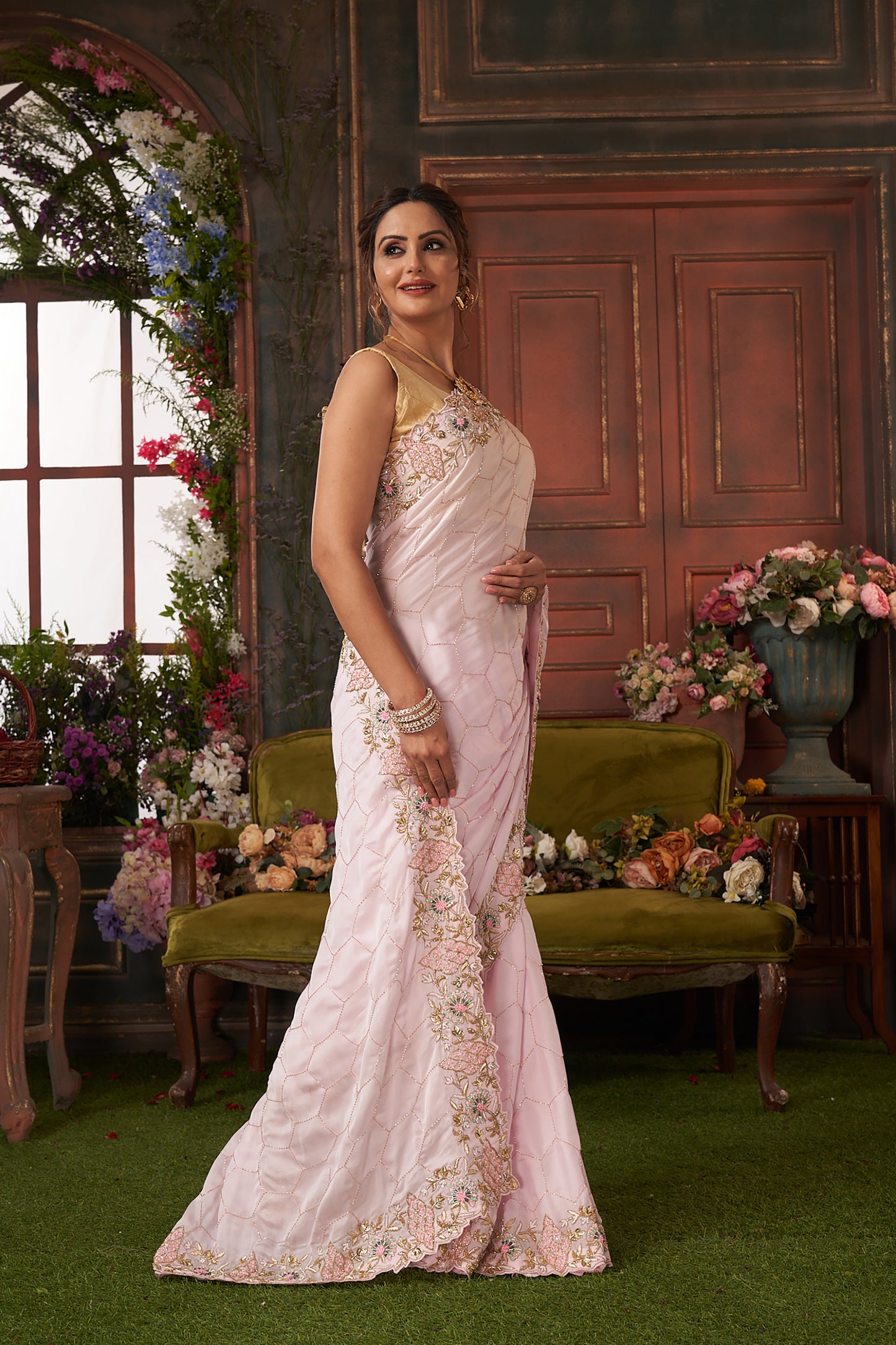 Alluring Lilac Color Satin Organza Saree