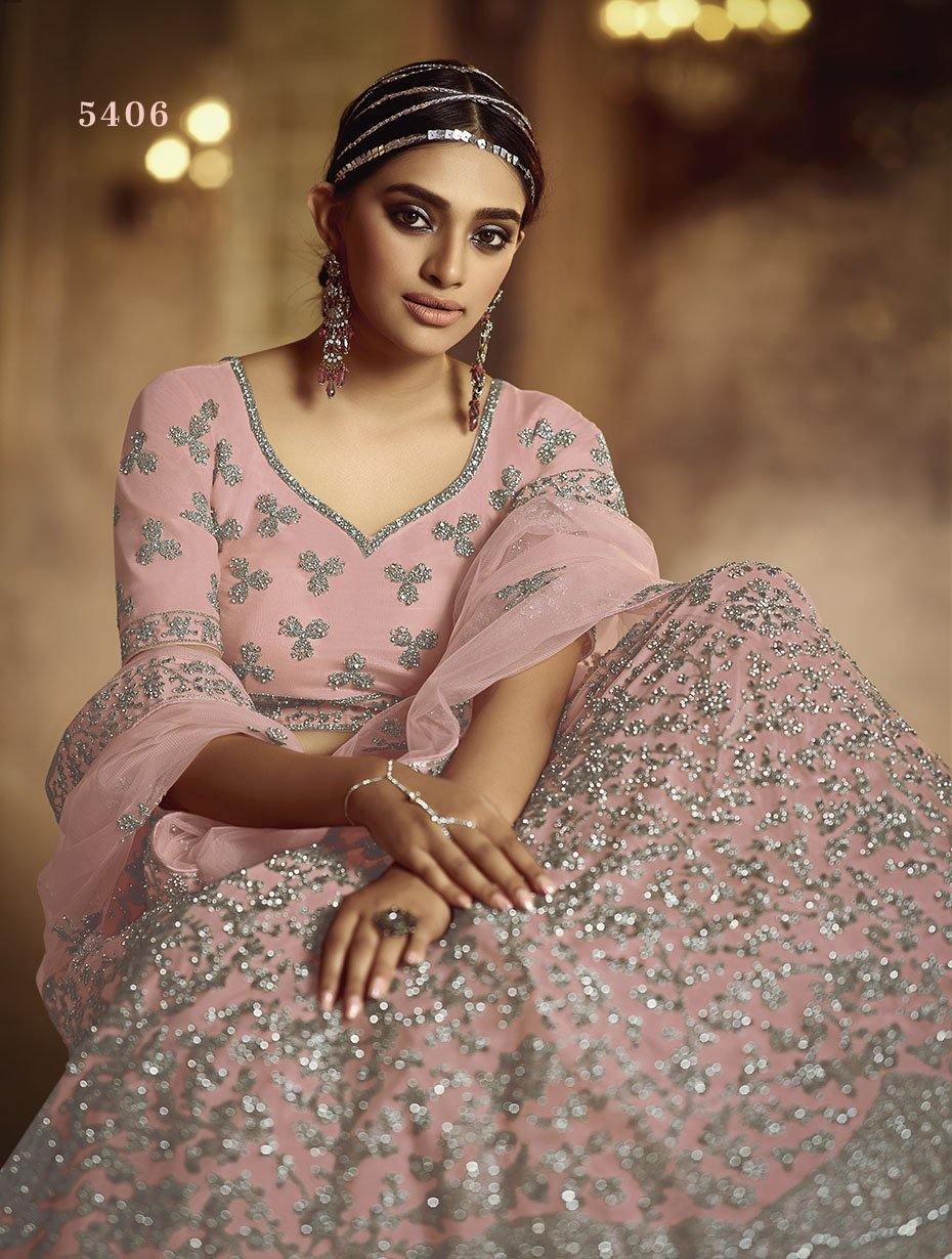 Pink Fabric Soft Net Bridal Lehenga Size - Glamou al