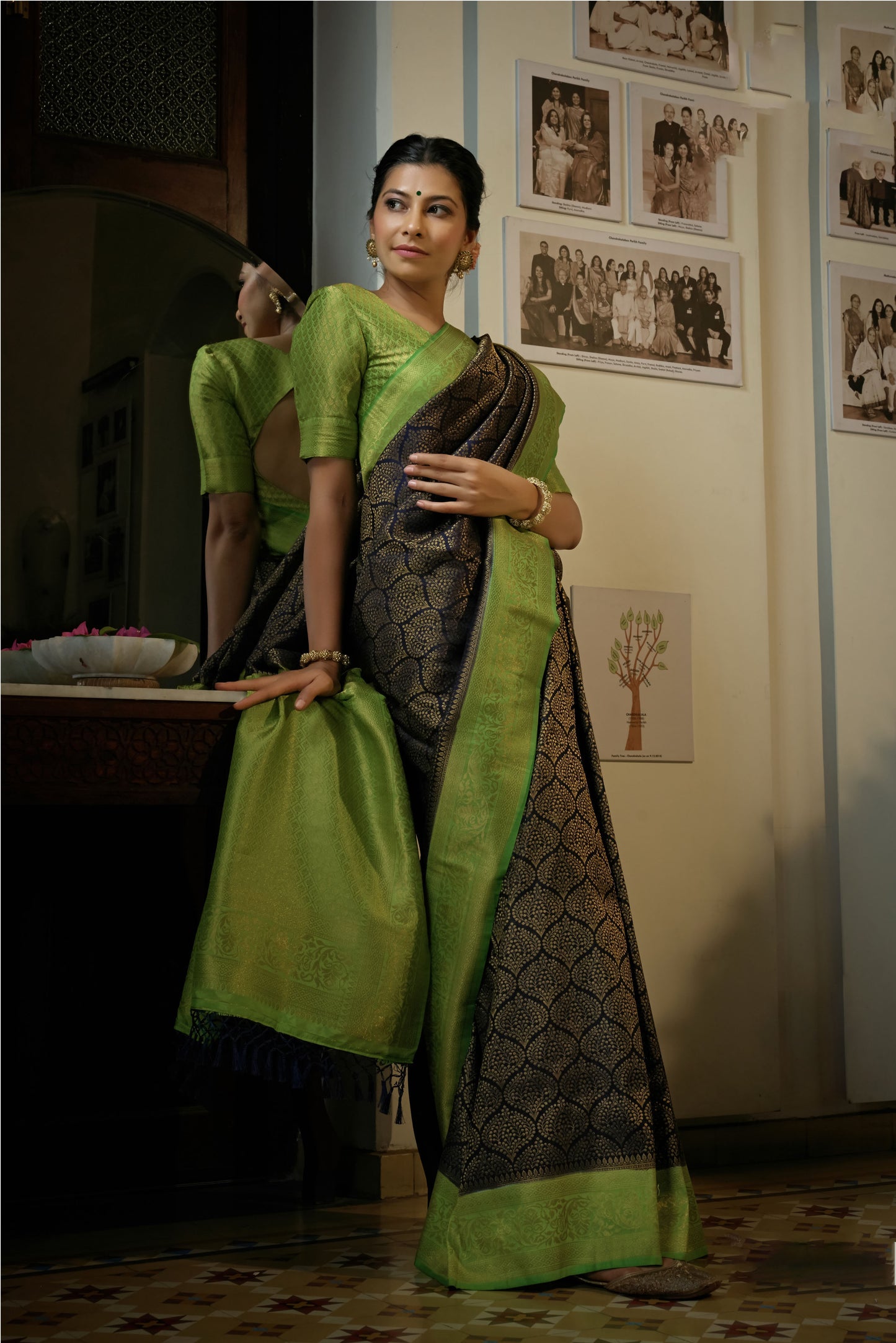 Blue & Green Golden Zari Kanjeevaram Silk Saree