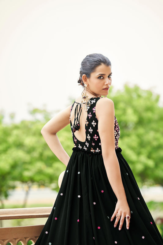 Black Color Georgette Embroidered Anarkali Gown for Cocktail