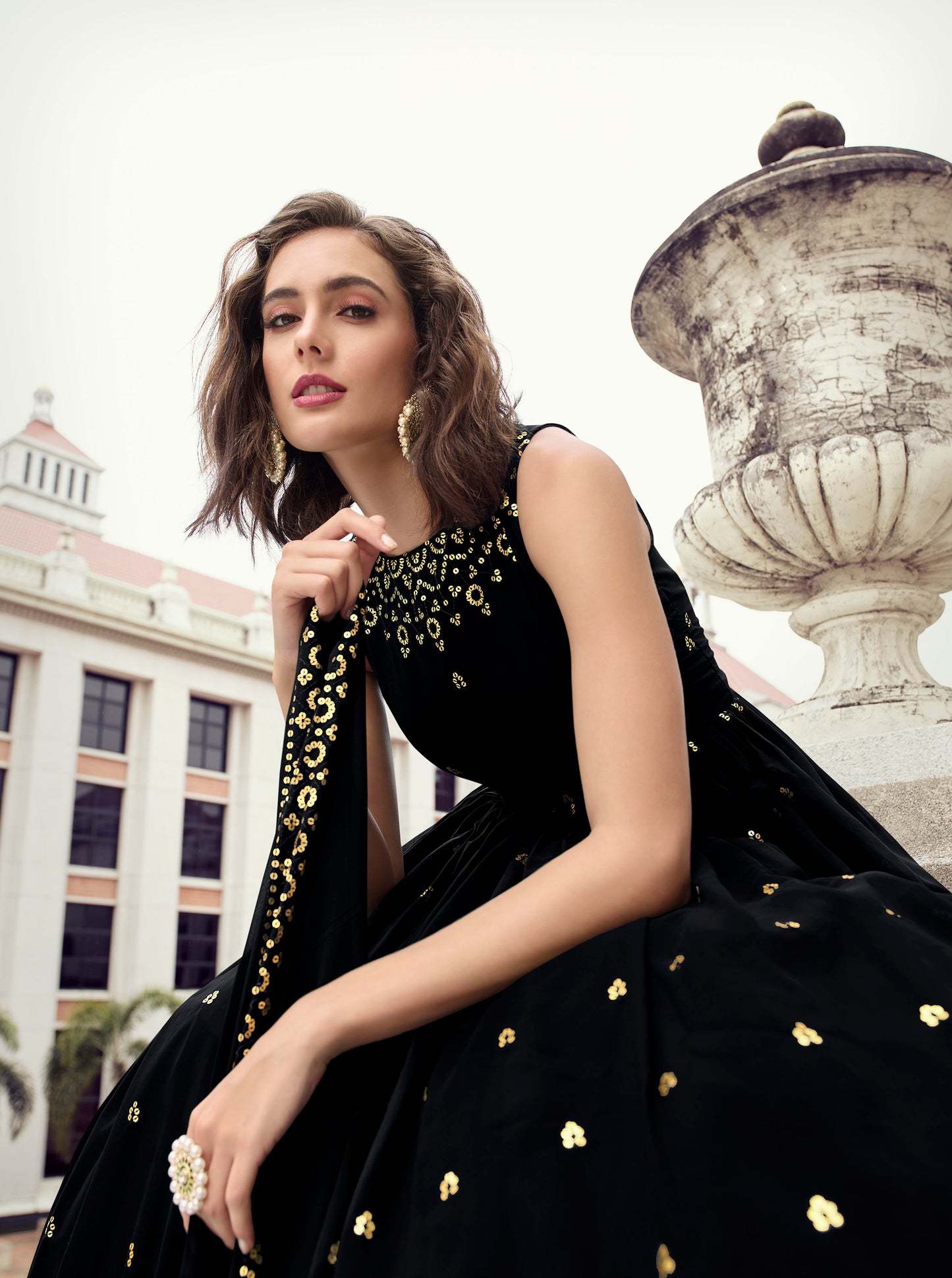 Black Color Georgette Sequence Embroidery GownBlack Color Georgette Sequence Embroidery Anarkali for Cocktail