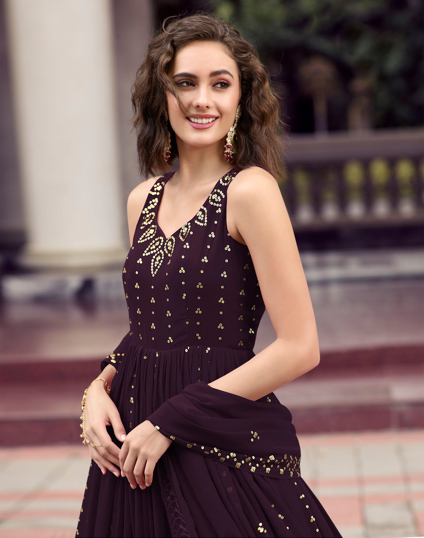 Purple Color Georgette Sequence Embroidery Anarkali for Mehendi