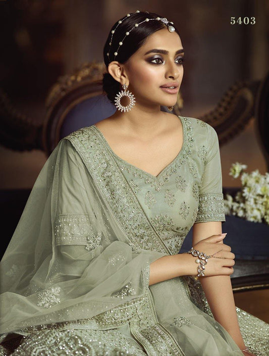 Green Fabric Bridal Lehenga - Glamou al