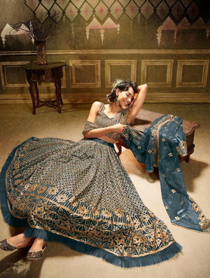 Rama Green Soft Net Bridal Wear Lehenga Set