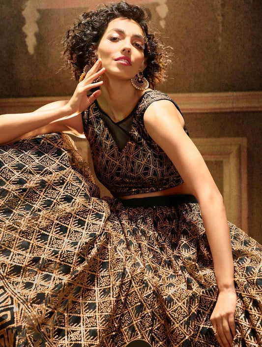 Black Soft Net Bridal Wear Lehenga Set