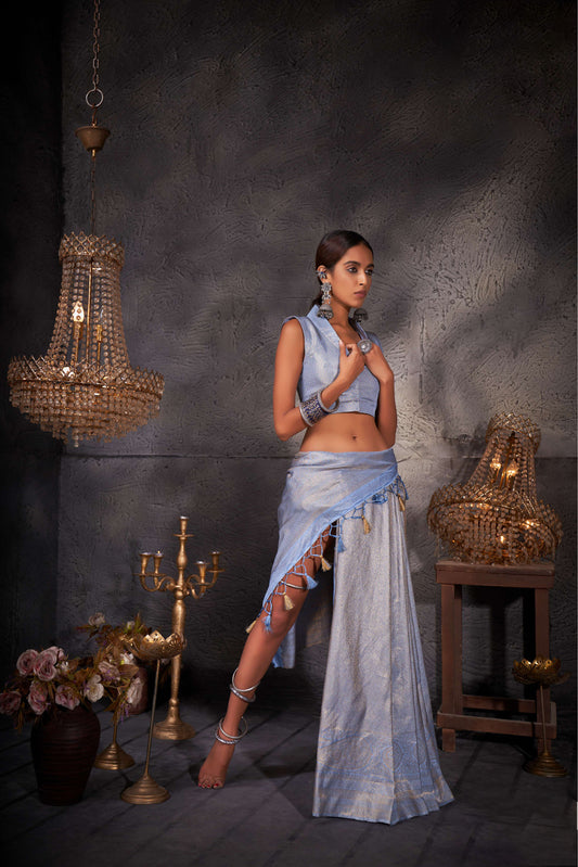 Sky Blue Color Gold Zari Kanjeevaram Silk Saree