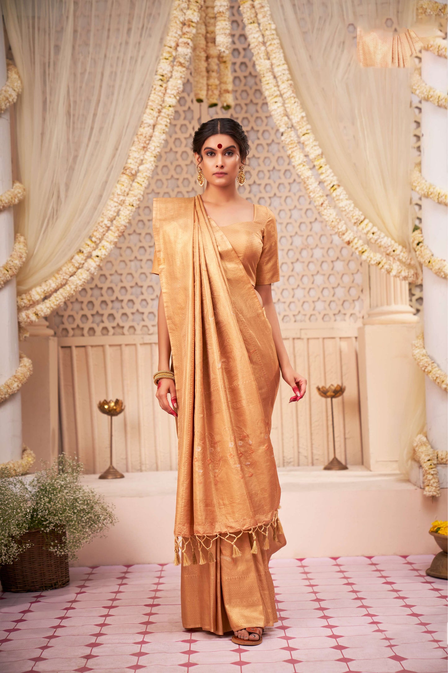 Beige Color Zari Kanjeevaram Silk Saree